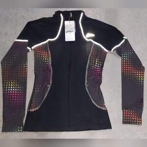 Asics Black Lite-Show Reflective Athletic Jacket-Multicolor Accents (XS Womens)